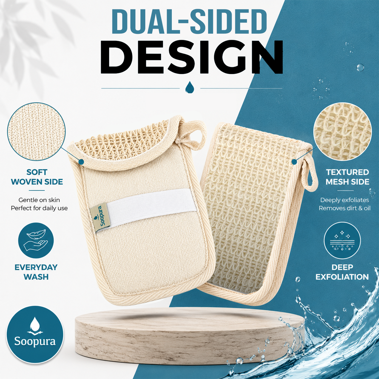 Soopura Soap Saver Mitt — Exfoliating Shower Glove with Soap Pocket