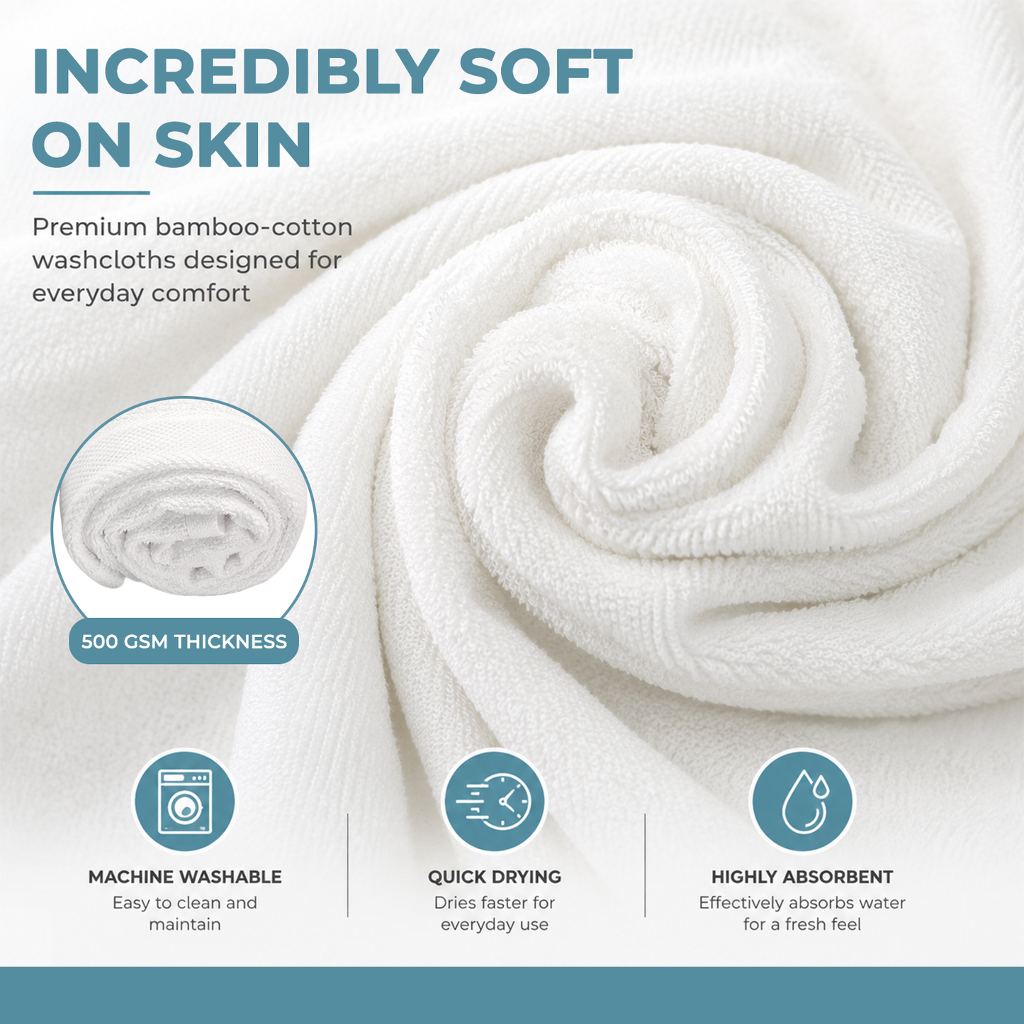 Soopura Bamboo Face Washcloths — 5-Pack | Soft, Sensitive-Skin Friendly