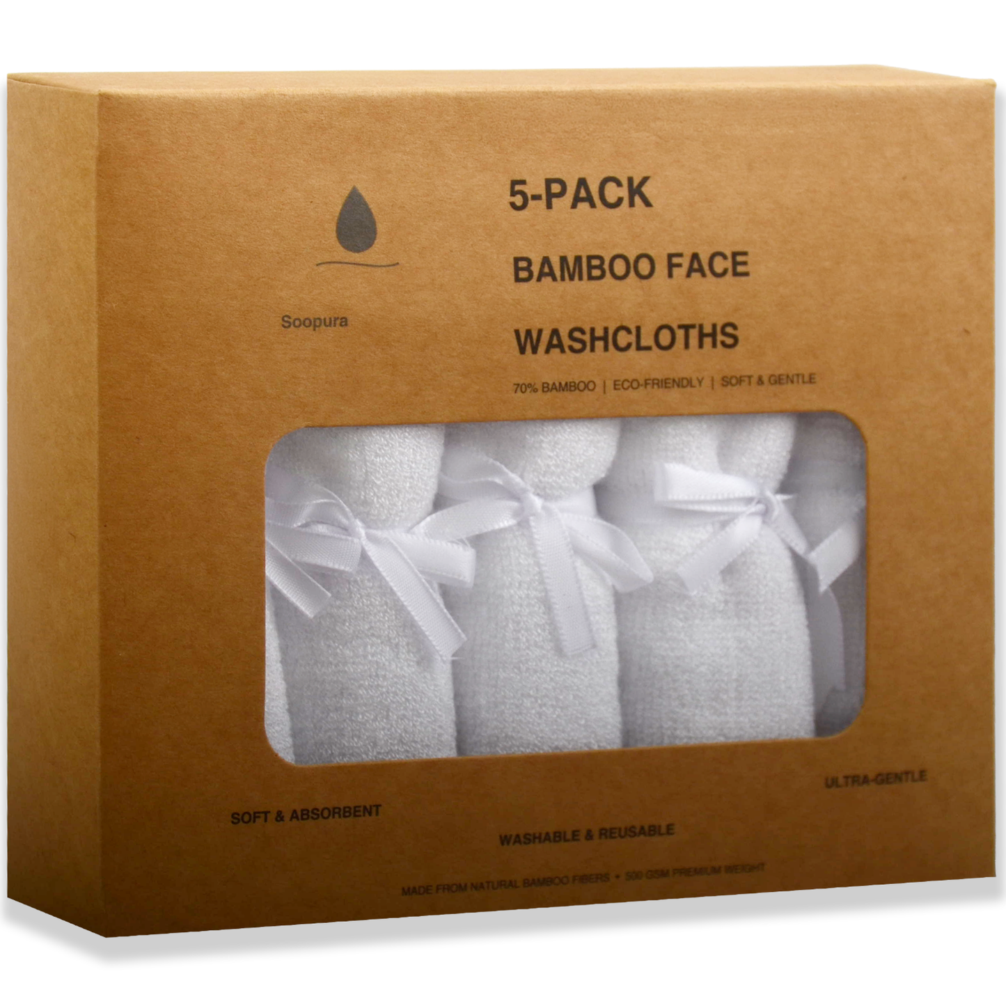Soopura Bamboo Face Washcloths — 5-Pack | Soft, Sensitive-Skin Friendly
